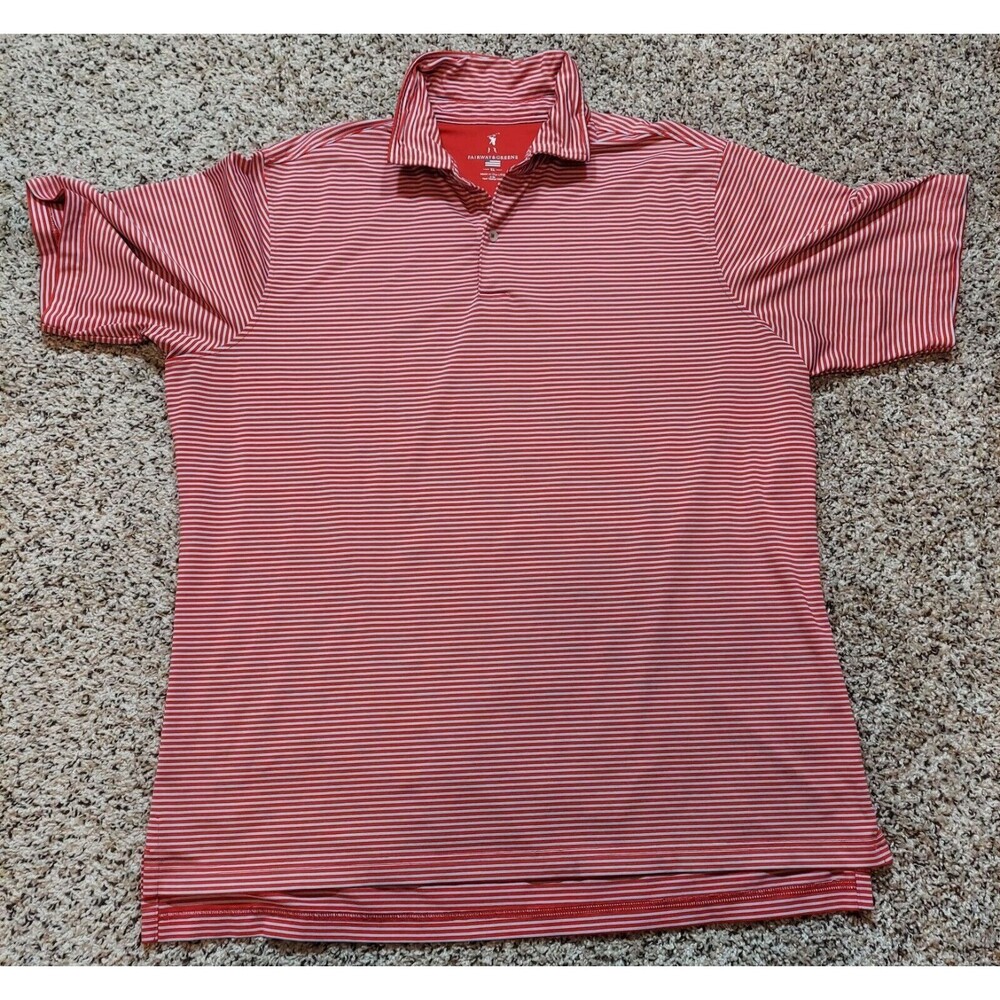 Fairway & Greene Polo Shirt Men's XLarge Red White Striped Golf Performance